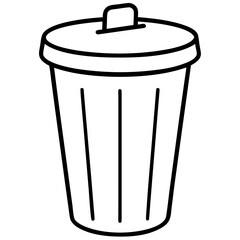 Illustration of a simple trash can outline on transparent background silhouette