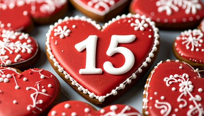 Heart-shaped decorated gingerbread cookies