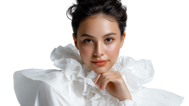 Radiant Beauty: A captivating portrait of a woman exudes elegance. Her expressive eyes and a touch of makeup complete the image.