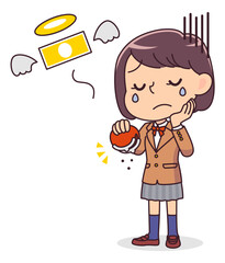 財布が空っぽで悲しむ女子学生