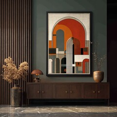 A large mirror on a wall above a dresser