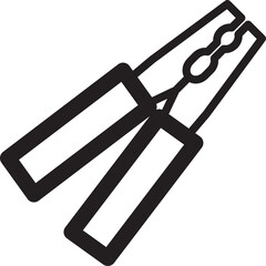 Black outlined illustration of pliers on a transparent background representing a tool for gripping and cutting