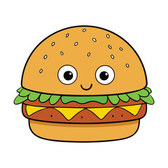 A juicy cheeseburger stacked with a grilled beef patty, melted cheese, crisp lettuce, tomato, pickles, and onions, all tucked between soft golden buns.
