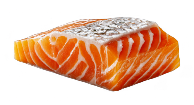 A fresh raw salmon fillet displaying vibrant orange flesh and white marbling, ideal for culinary uses.