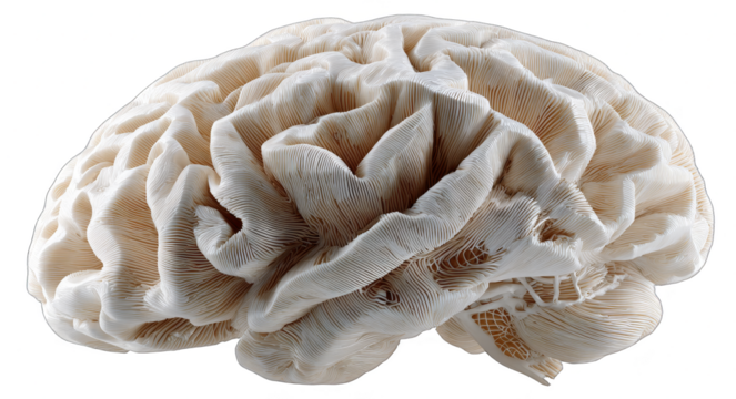 A detailed view of the human brain showcasing its intricate folds and structure for neuroanatomical study.