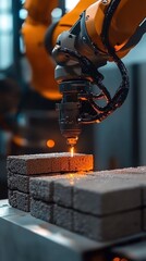 A robotic working on a piece of metal