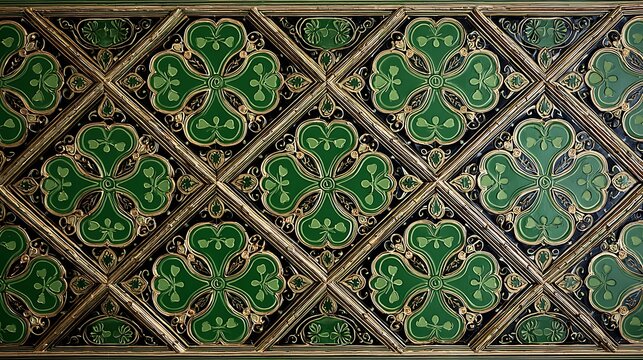 Intricate shamrock motifs arranged in a geometric pattern