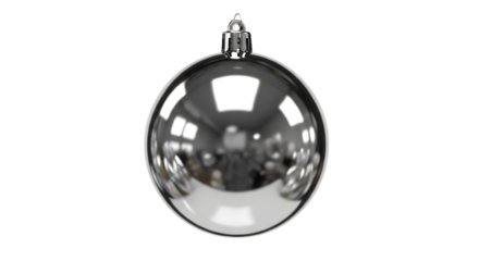 Hanging Realistic Silver Balloon Ornament, White Background, Transparent PNG, Glossy Texture, Product View
