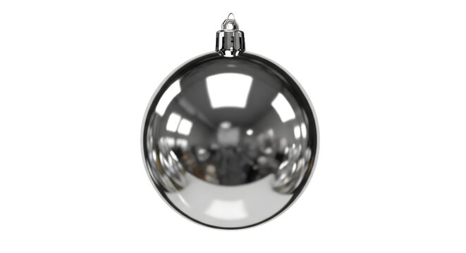 Hanging Realistic Silver Balloon Ornament, White Background, Transparent PNG, Glossy Texture, Product View
