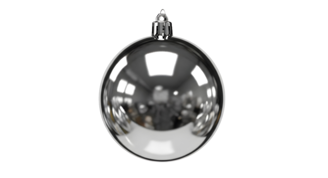 Hanging Realistic Silver Balloon Ornament, White Background, Transparent PNG, Glossy Texture, Product View