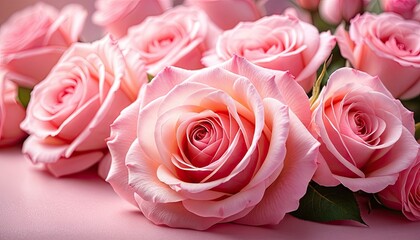 Fototapeta premium Close-up view of delicate, pink roses in bloom