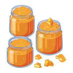 Set of three jars of homemade Pumpkin Butter or spice spread, a delightful sweet preserve for toast or baking - Vector Illustration