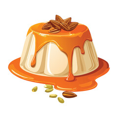 Silky smooth Caramel Pumpkin Flan or pudding, topped with caramel sauce and pumpkin seeds, an elegant autumn sweet - Vector Illustration