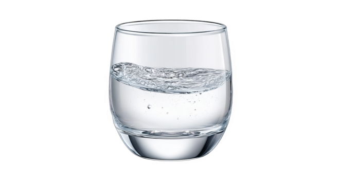 A clear glass containing pure drinking water, showcasing the transparency and clarity of the liquid inside.