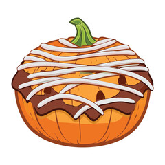 Classic Round Pumpkin Spice Cake with Caramel Drizzle and Cream Swirls for Cozy Fall Comfort Food Dessert Experience - Vector Illustration