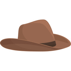 Brown Cartoon Cowboy Hat Fedora Style with Dark Ribbon Detail on a Transparent Background