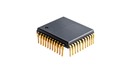 精密な金属端子が輝くマイクロ回路チップ｜背景なし・透過PNG・コピースペース