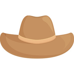 Brown Cowboy Hat with Tan Band Isolated on White Background Simple Cartoon Style Illustration