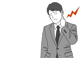 首こり 首に手を当てているサラリーマン男性のイラスト 上半身正面