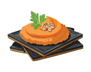 Modern Black Plate with a Dollop of Rich Orange Pumpkin Spread or Dip, Perfect for Halloween and Thanksgiving Appetizers - Vector Illustration