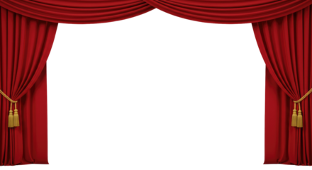 Classic Red Curtains For Performance Isolated on Transparent PNG Background.