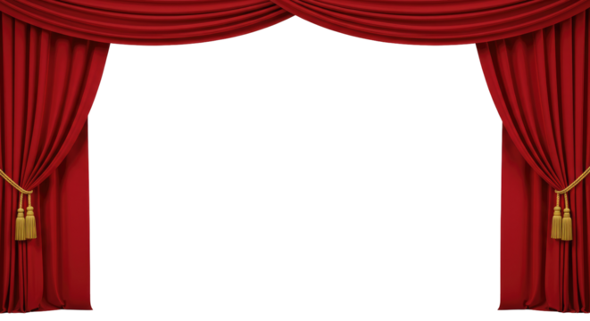 Classic Red Curtains For Performance Isolated on Transparent PNG Background.