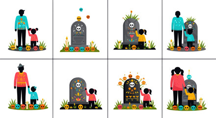 Family members visiting beloved gravesites honoring loved ones cherishing memories of departed relatives memorial day remembrance vector