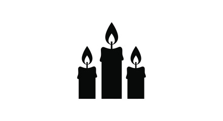 Three lit candles of varying heights casting a warm glow in a simple black silhouette against a white background