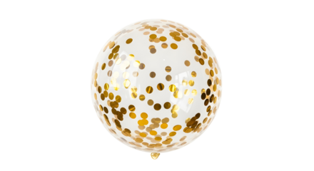 Floating Balloon with Golden Confetti Event Decor, White Background, Isolated View, Realistic Star-Shaped Confetti Concept
