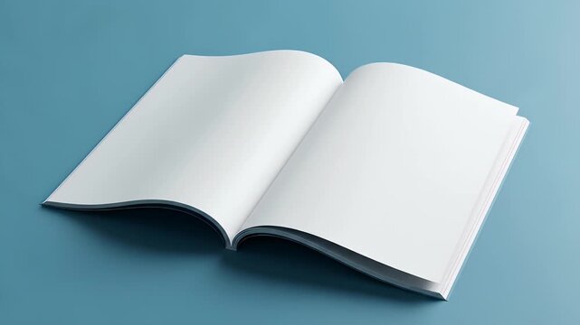 Open Blank Magazine Spread On Light Blue Background Ready For Design And Message Mockup And Presentation Clean White Pages Flat Lay