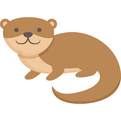 Cartoon European Otter Icon With Transparent Background Standing Side View And Smiling In A Simple Illustration Style