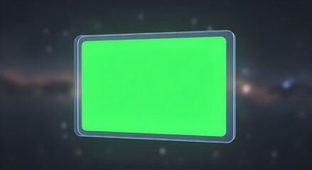 futuristic green screen tablet floating in outer space