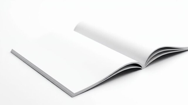 Open Blank Magazine with Clean White Pages on White Background in Bright Studio Lighting Mockup Presentation for Text or Images