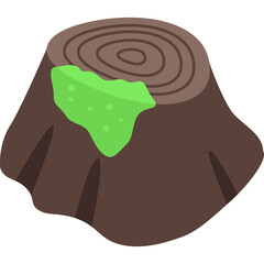 Brown Tree Stump With Green Moss And Rings In A Cut Section Isolated On White Background