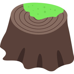 Brown Tree Stump with Green Moss on Top Isolated on Transparent Background Simple Vector Illustration