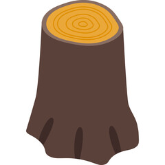 Brown Tree Stump With Orange Circular Rings On Transparent Background Flat Design