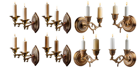 Antique wall candle holders set isolated on transparent background