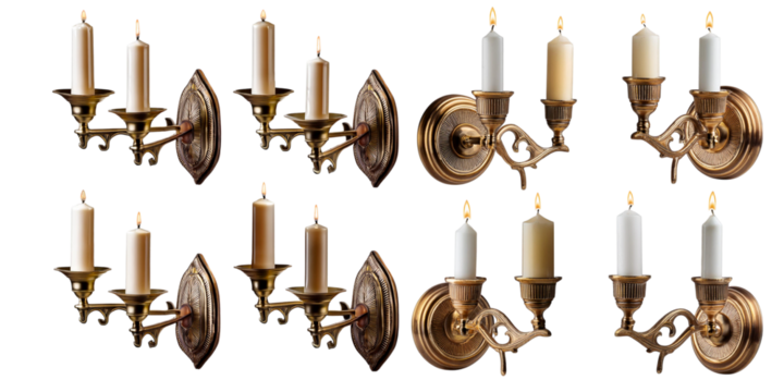 Antique wall candle holders set isolated on transparent background