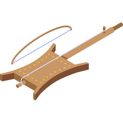 Brown Wooden Bow and Arrow Device with Yellow Accents in Isometric Style on Transparent Background