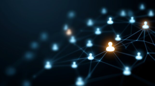 Digital marketing concept with glowing audience icons connected by network lines symbolizing targeted outreach and engagement