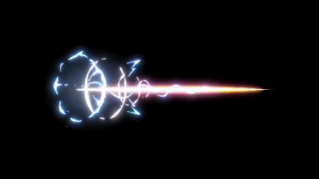 Animated energy blast on black screen. Swirling blue and pink light with a bright, glowing beam. Sci-fi, magic