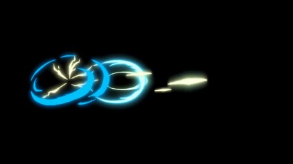 Animated blue and yellow energy burst on black screen. Swirling, dynamic effect with light trails. Perfect for action, sci-fi