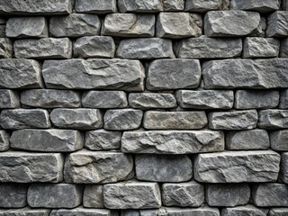 Obraz premium Close-up of stacked grey stone wall, rough texture & detail