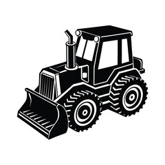 Bulldozer Silhouette Illustration – Front Loader with Rugged Tires and Bucket