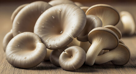 Edible Oyster Mushrooms Growing Naturally in Damp Forest Area
