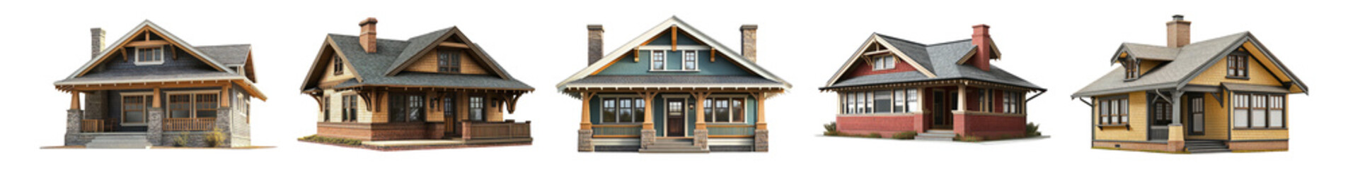 Charming Collection of Various Architectural Styles for Home Design, Isolated on Transparent, white background