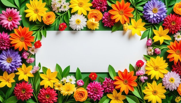 Colorful floral arrangement with blank space in center for text