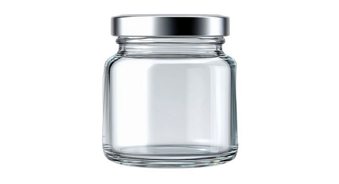 A clear glass jar with a metallic lid, suitable for storing food items in a clean and organized manner.