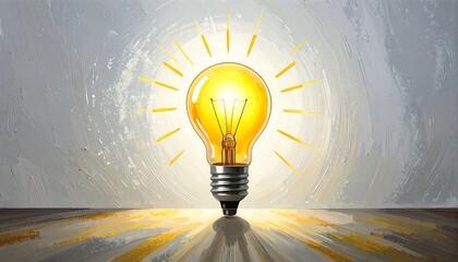 Illuminated lightbulb on a textured surface