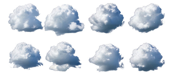 Collection of Various White Clouds Isolated on Transparent Background, Isolated on Transparent, white background